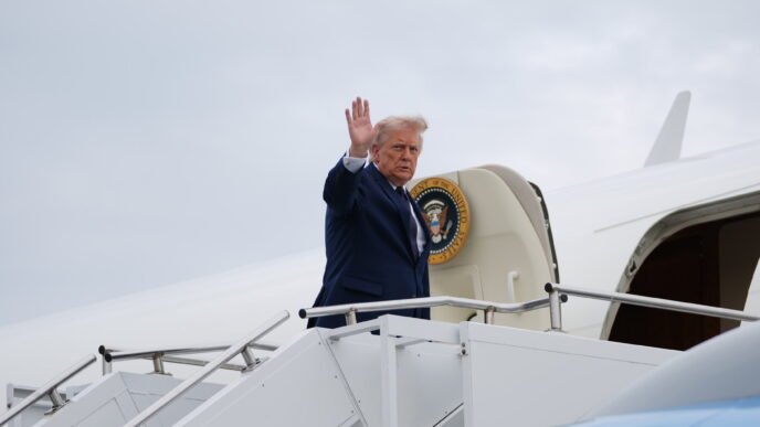 Donald Trump speaking at a press conference